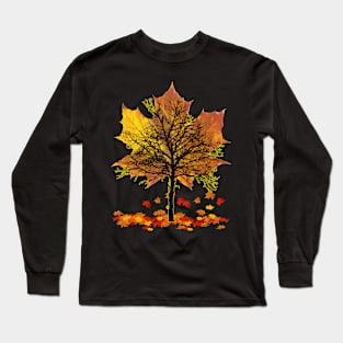 Maple Tree Falling Leaves Autumn Season Long Sleeve T-Shirt